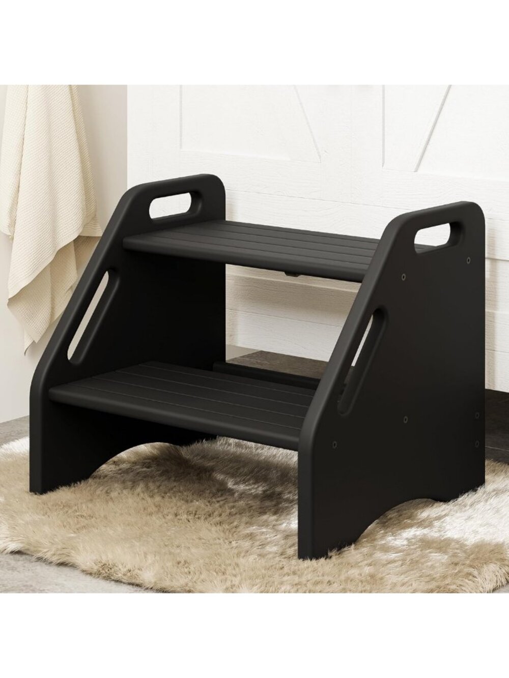 Two-Step Wooden Stool - 300 lbs Capacity, Non-Slip Pads & Handles, Bamboo for